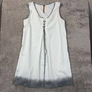 Cop. Copine Amadeus Pinstripe Ombre Lace Up Sleeveless Shift Dress White Grey 40